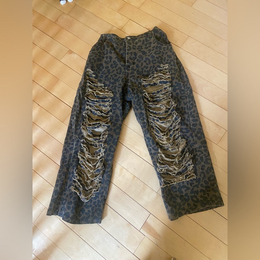 Kate Hewko Distressed Denim Leopard Jeans